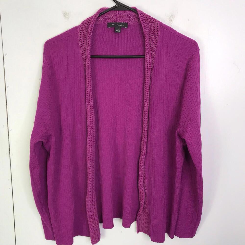 Ann Taylor Cardigan Sweater Womens XXL Crochet Open Deep Purple Corpcore - Picture 1 of 8